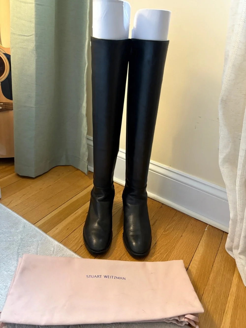 Stuart Weitzman Tall Black Leather & Stretch Over-the-Knee Boots